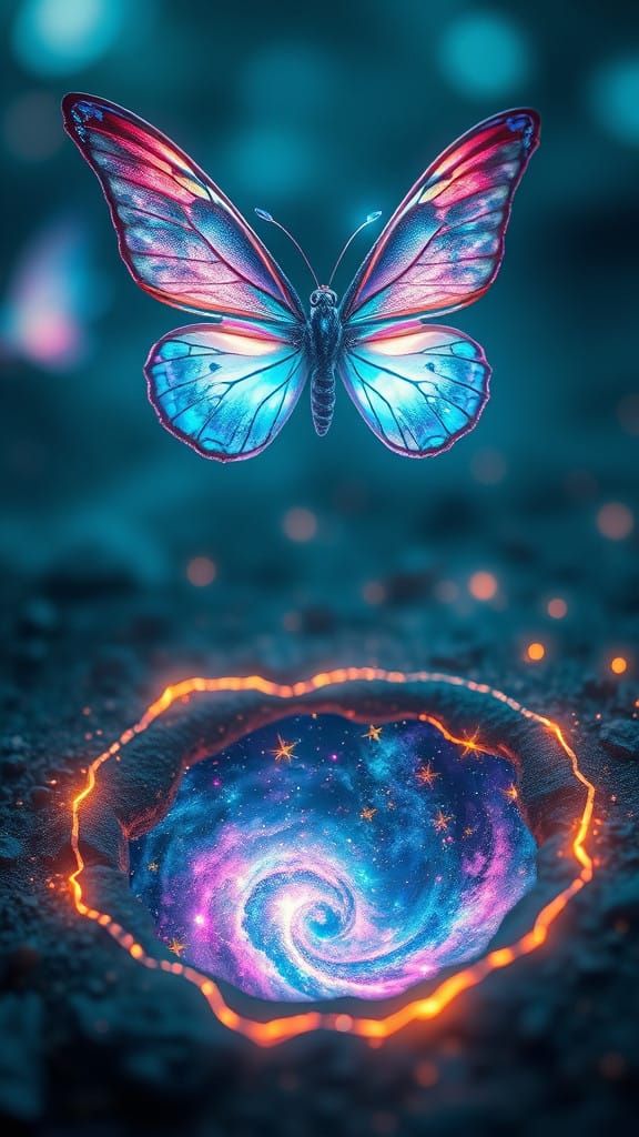 Luminous Butterfly Above Cosmic Rift in Celestial Dance