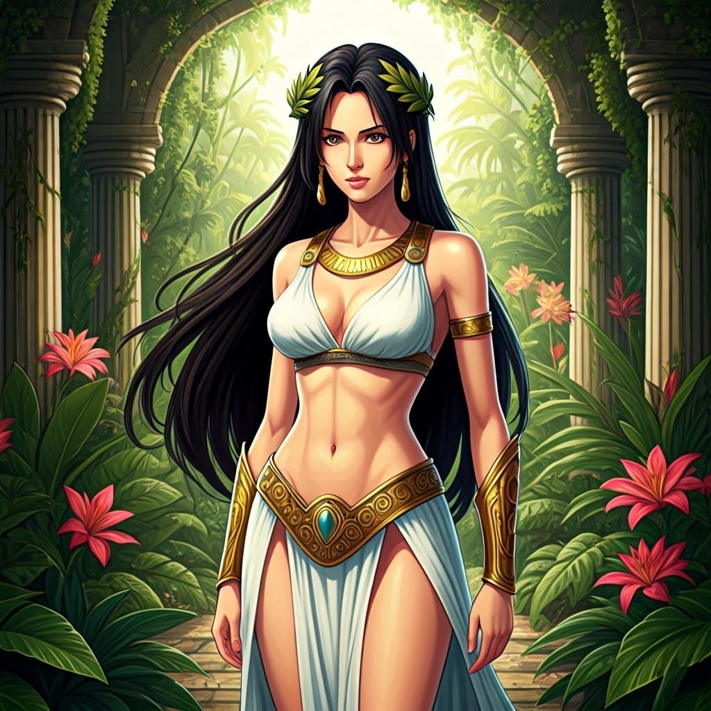 Regal Amazon Warrior in Exotic Paradise