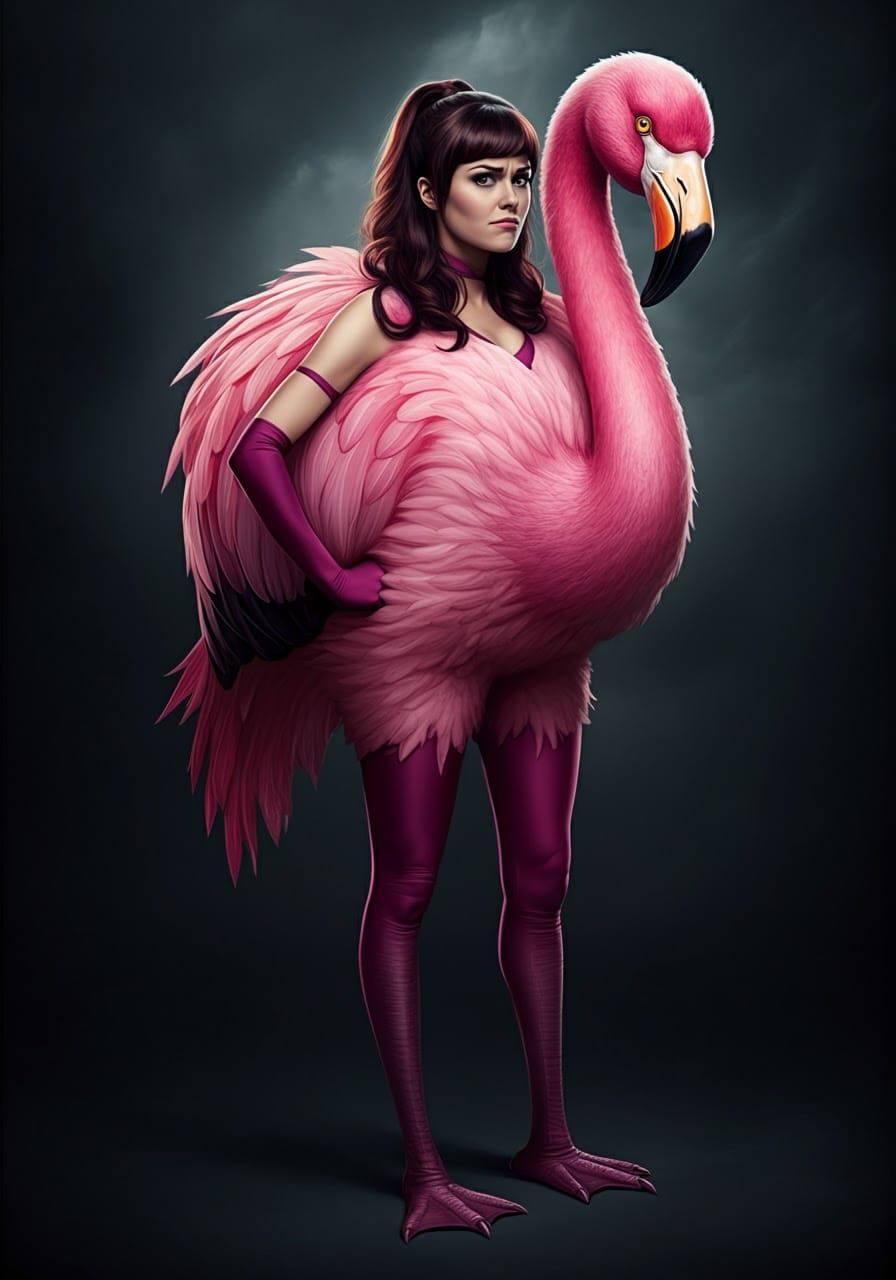 Woman in Pink Flamingo Costume, Cinematic Film Still