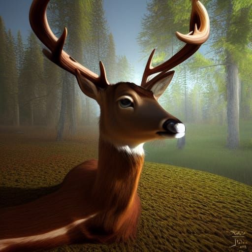 Deer Antler Tree: Oil Painting with 3D Shading