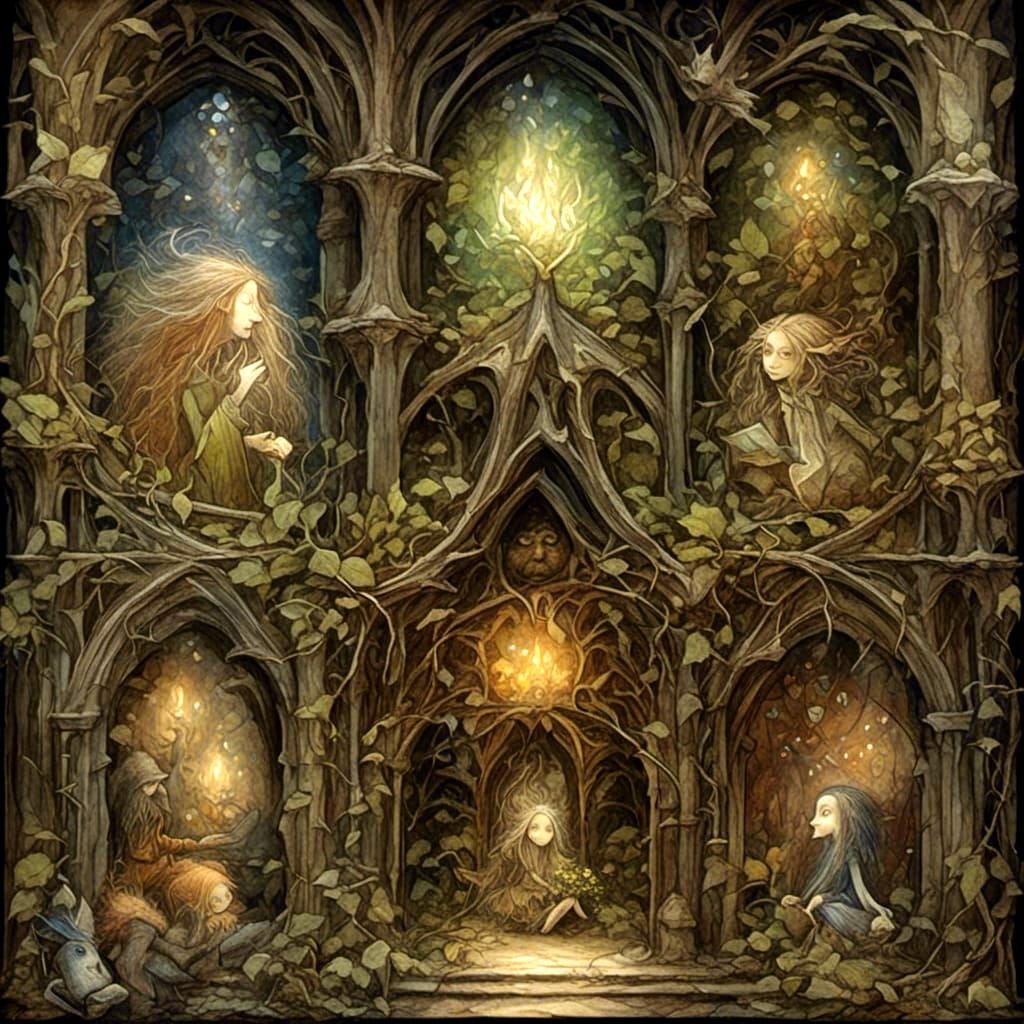 Gothic Fairy Court Impasto Painting with Sparkle