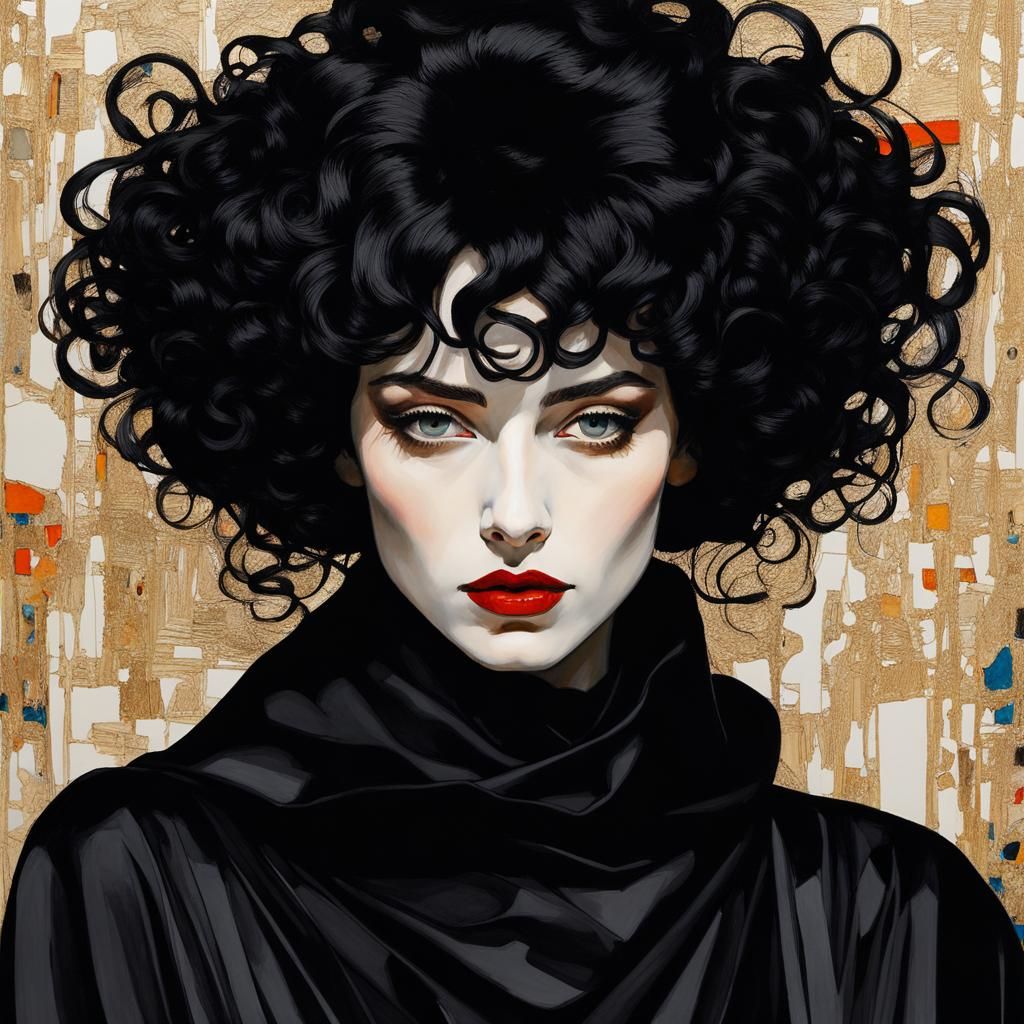 Goth Girl Portrait in High Contrast Impasto Style