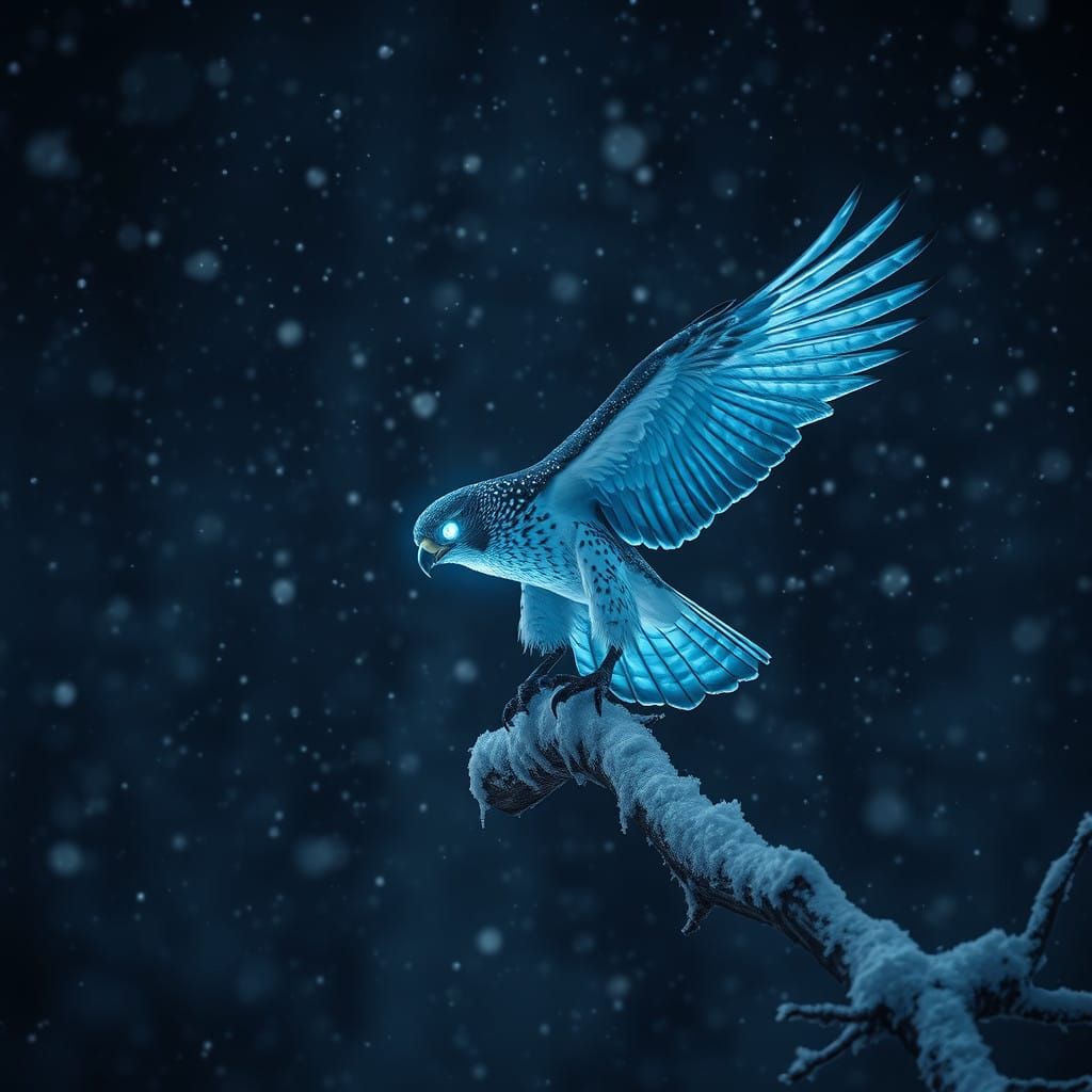 Ethereal Crystal Falcon on Frosty Branch