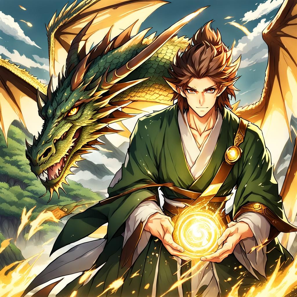 Dragon-Winged Druid in Anime Style