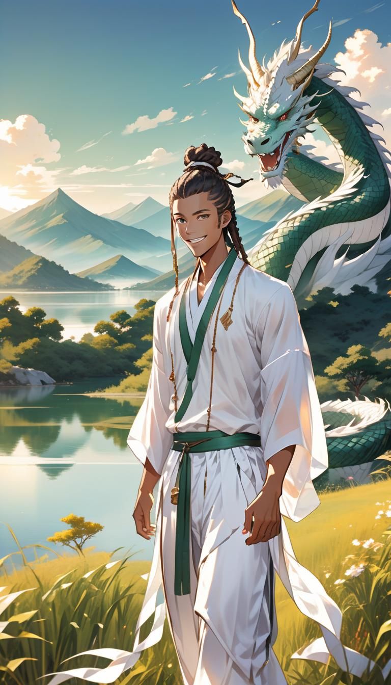 Anime Boy in Asian Outfit by Watercolor Lake