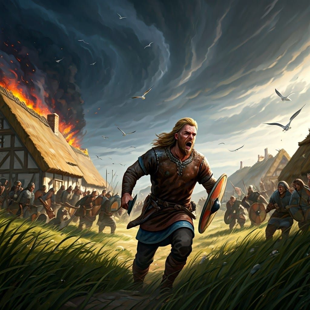 Viking Raid on England in Frazetta Style