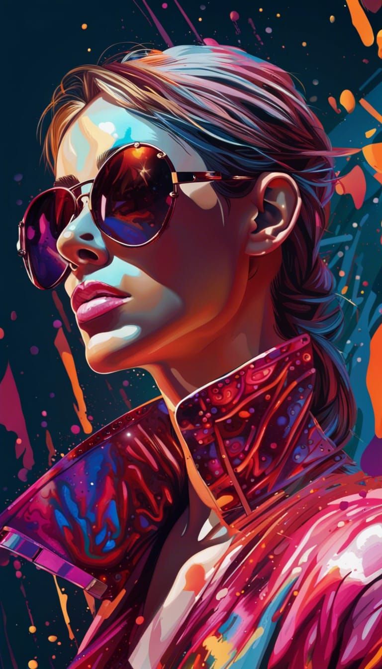 Hyperrealistic Woman in Sunglasses Splash Art