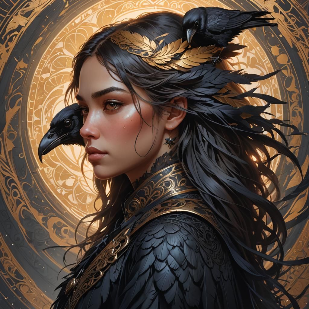 Girl with Raven: Dark Fantasy Concept Art