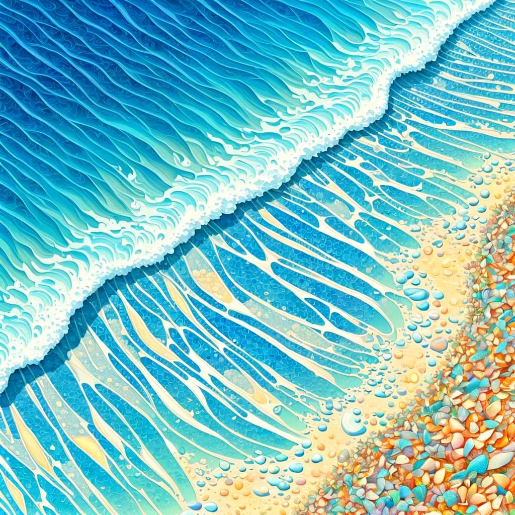 Vibrant Pastel Surf Scene in Exaggerated Pointillism Style