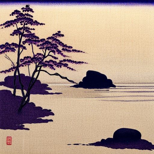 Purple Zen Garden in Japanese Style