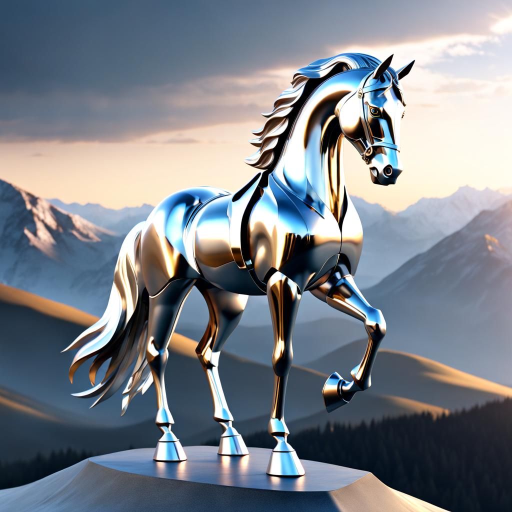 Majestic Metallic Horse Sculpture in 3D