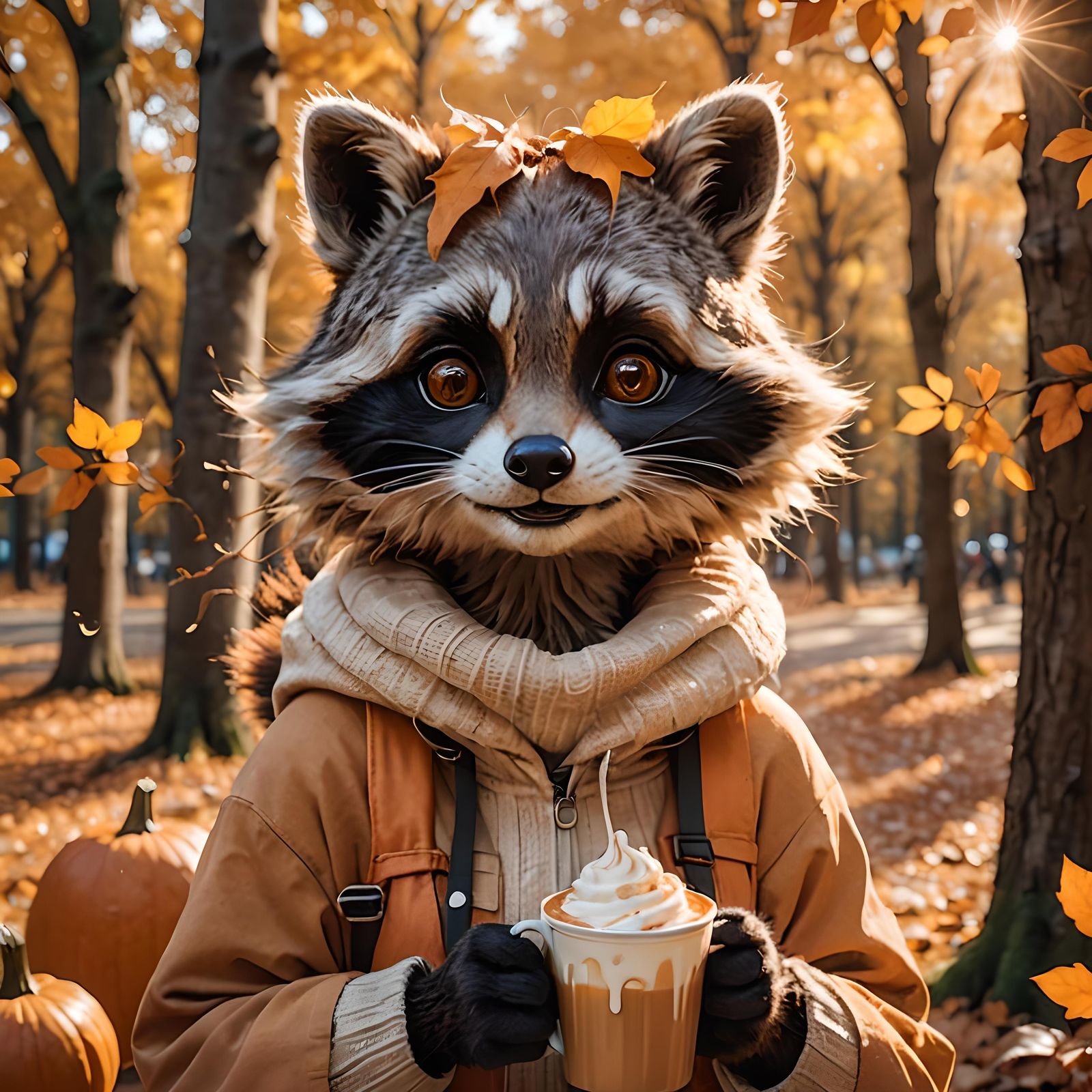 Raccoon Girl with Pumpkin Spice Frappuccino