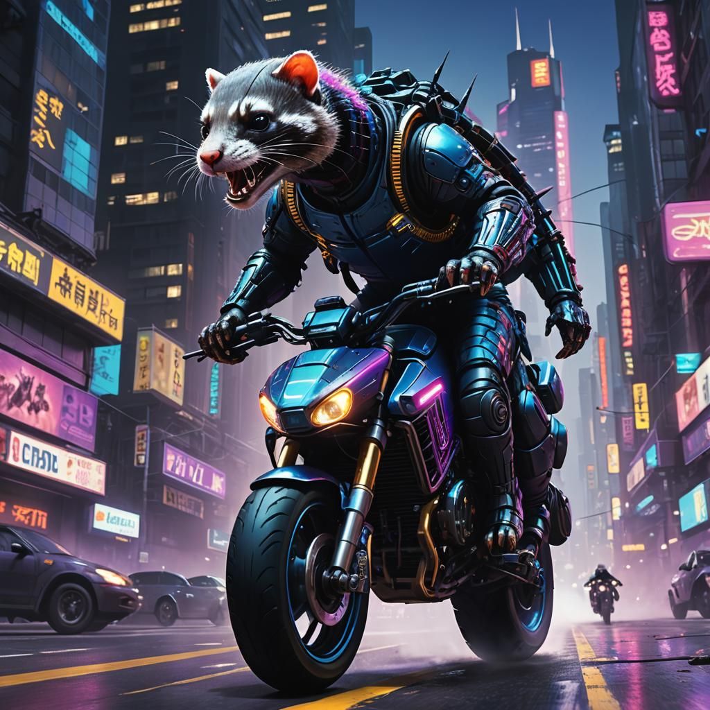 Cyberpunk Centipede Ferret Speeds Through Metropolis