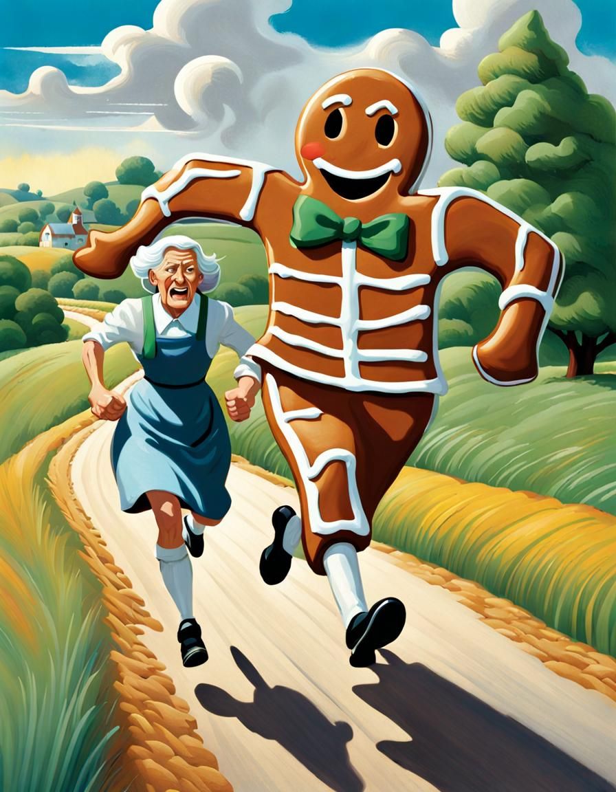 Giant Gingerbread Boy's Escape: A Fantasy Illustration