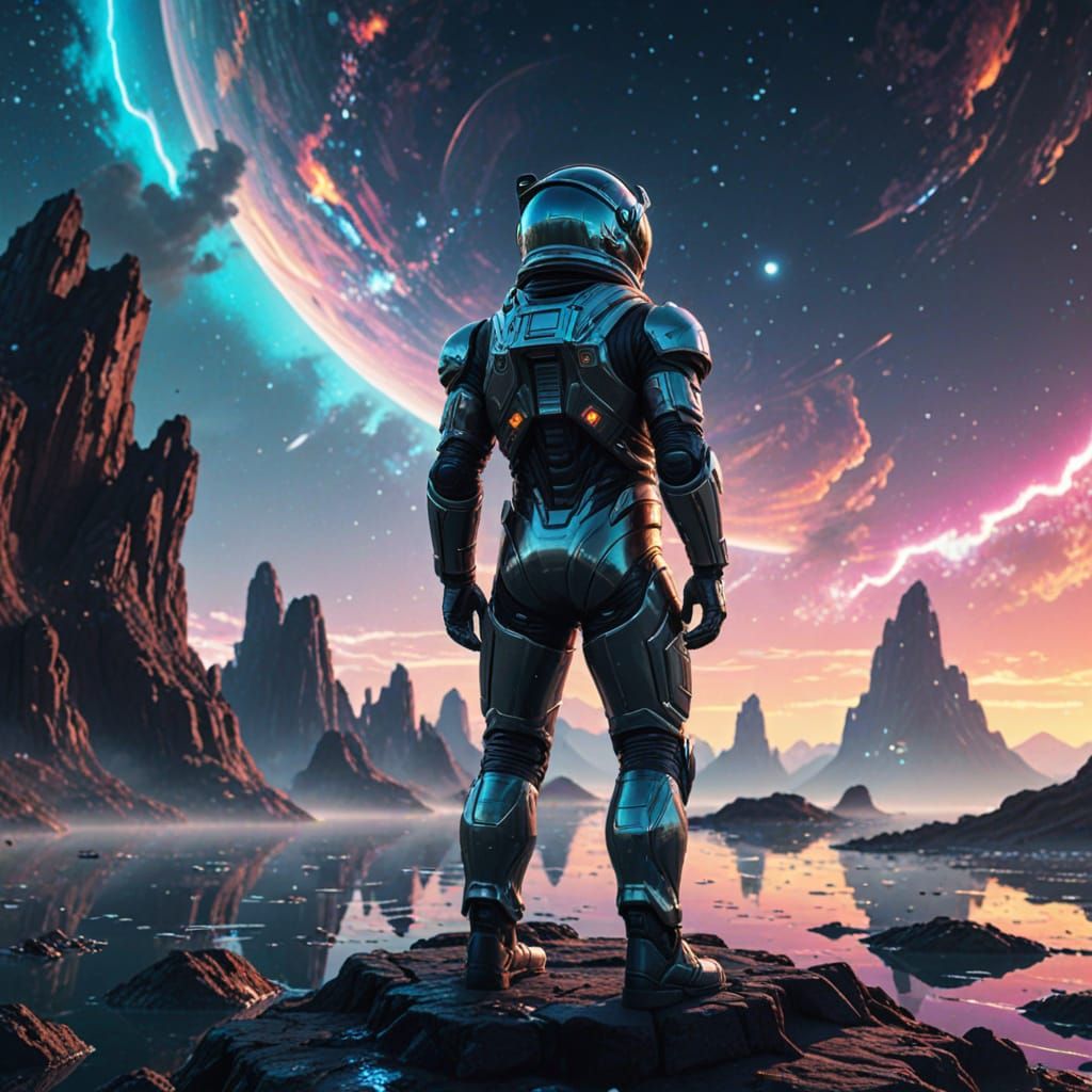 Cosmic Adventurer in Retro-Futuristic Haven