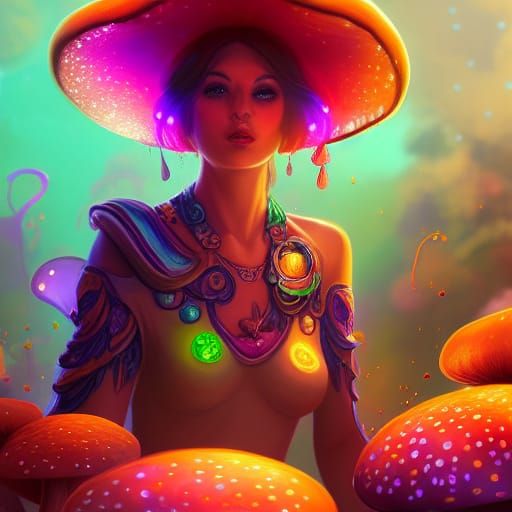 Mushroom Mage with Bioluminescent Spores in Dark Fantasy Art