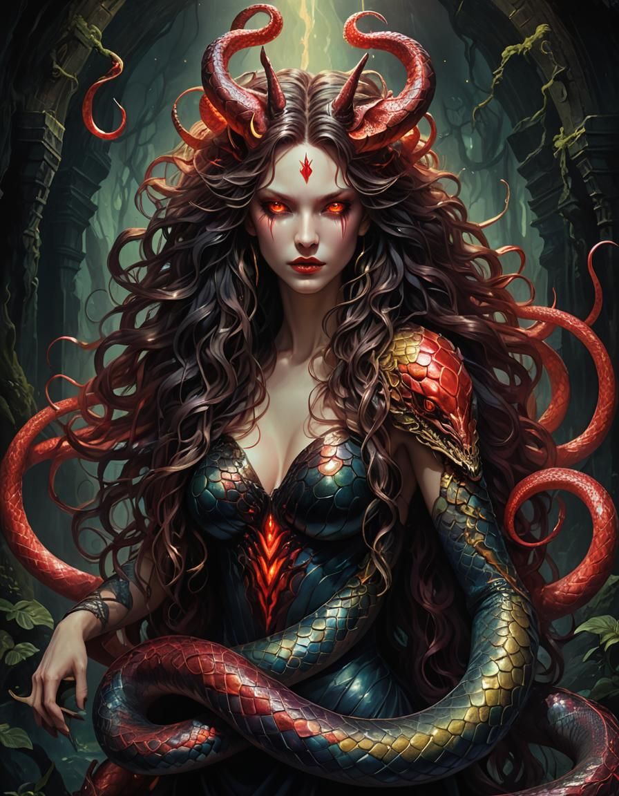 Eerie Marilith in Mystical Cavern: Surreal Fantasy Art