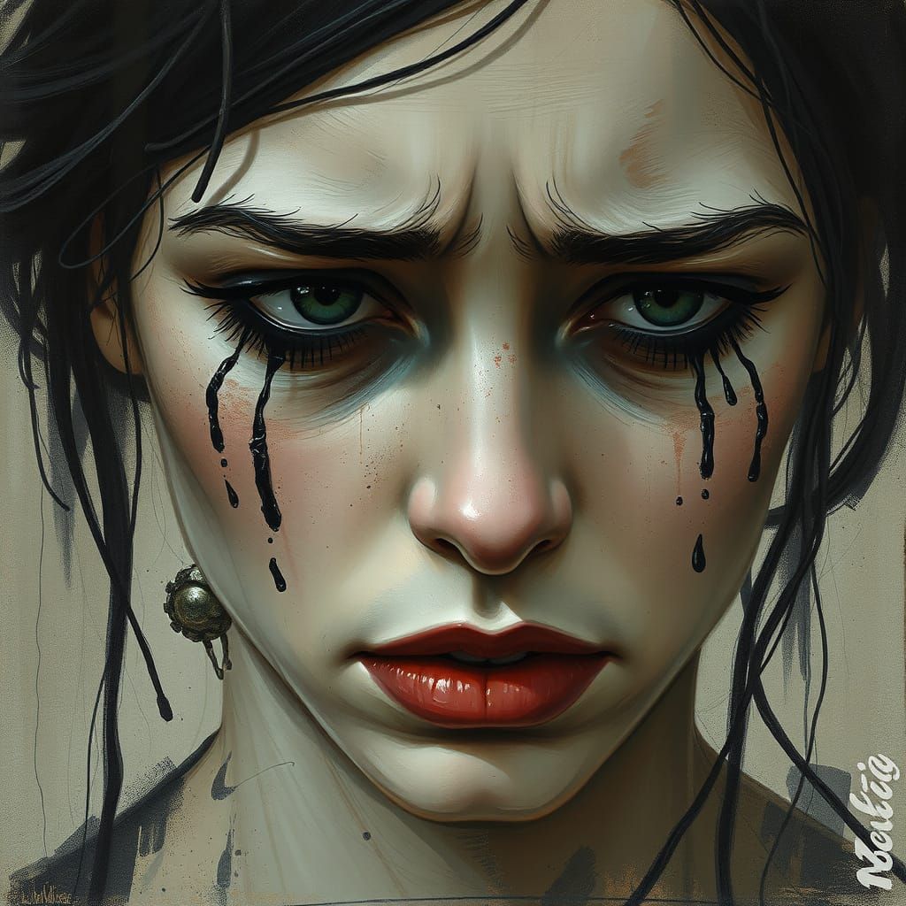Sorrowful Ink Tears: Expressive Digital Portrait