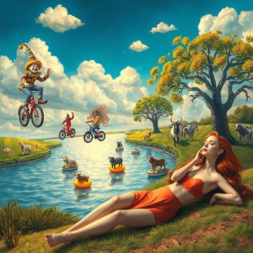 Surreal Summer Day With Dancing Trees and Cloud-Riding Clown...