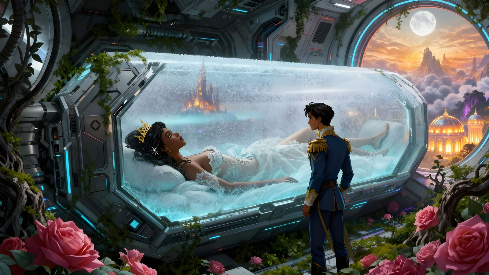 Afrofuturist Princess in Cryogenic Stasis on Spaceship