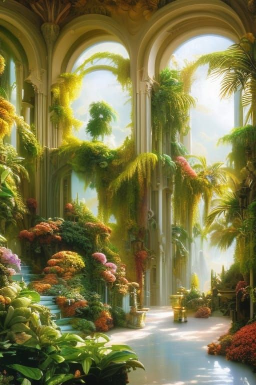 Sunlit Sunroom with Bananas: a Maximalist Digital Painting