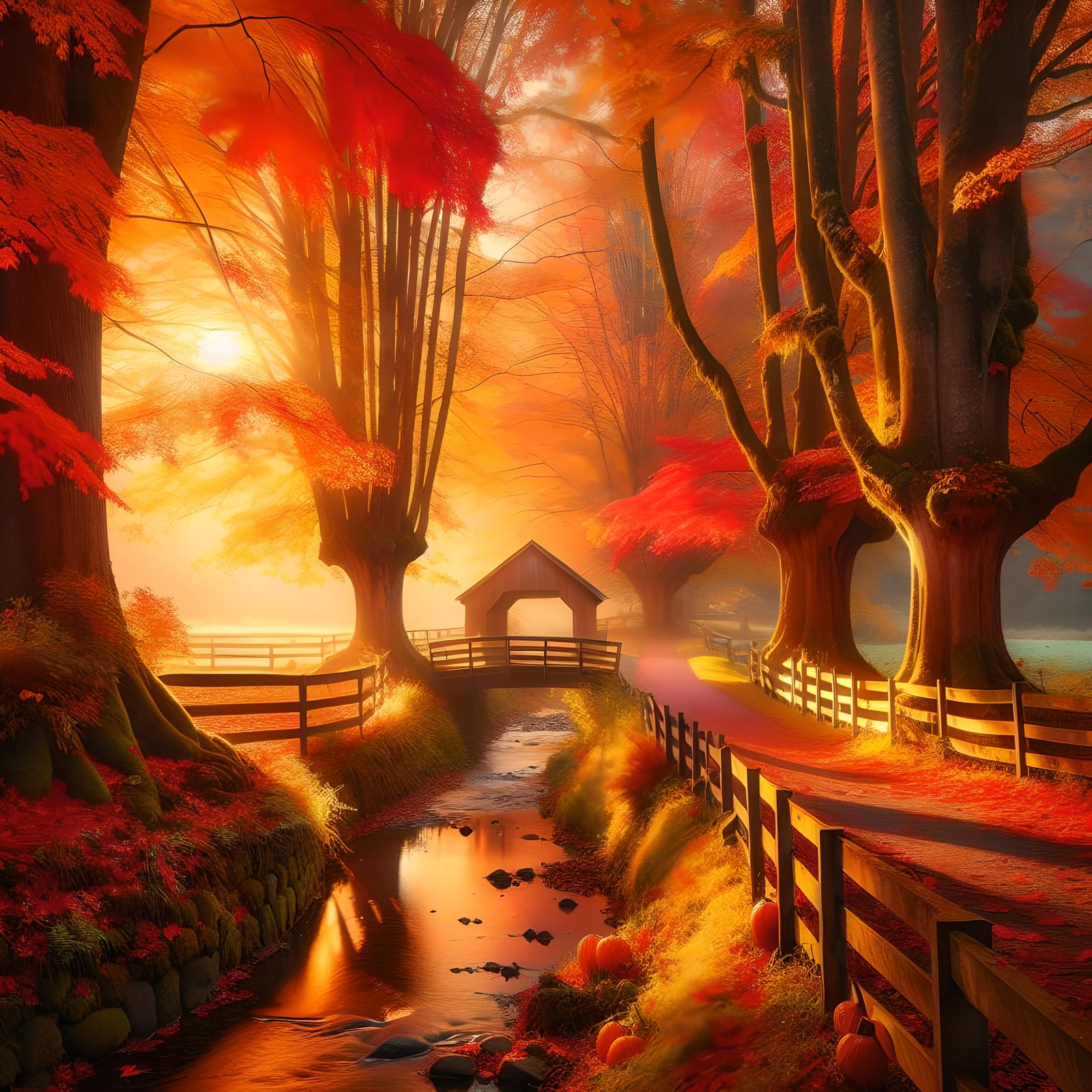 Golden Hour Autumn Landscape with Winding Path