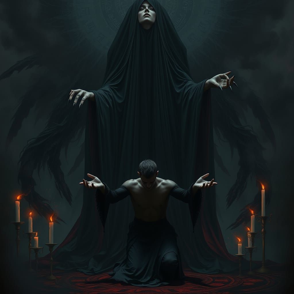 Surreal Gothic Figure in Dark Worship