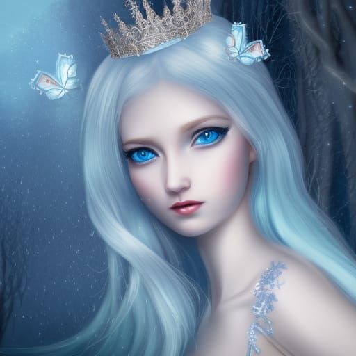 Ice Princess with Butterflies in Fantasy Art Style