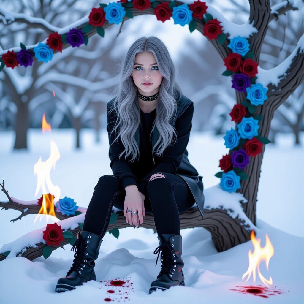 Girl Amidst Fire and Snow