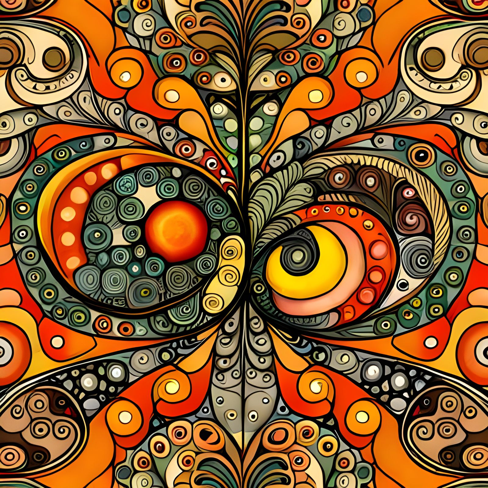 Botanical Paisley Pattern in Art Nouveau Style