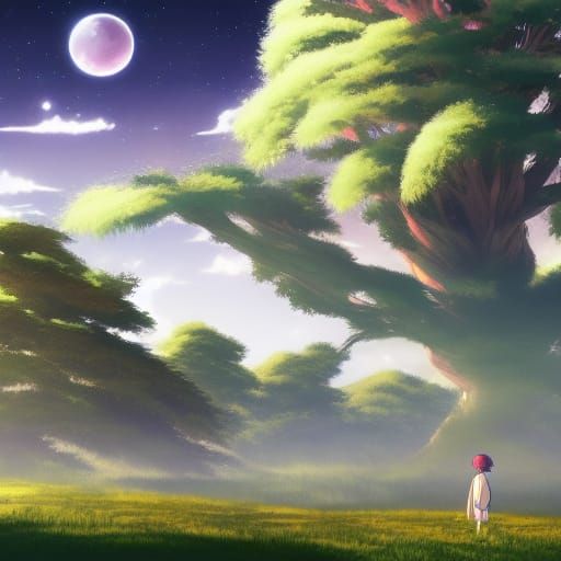 Galactic Willow Tree in Anime Style