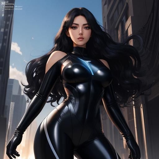 Anime Girl in Black Bodysuit, Cel-Shaded Style