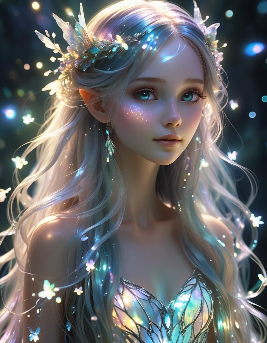 Opalescent Fairy Girl in Ethereal Digital Render