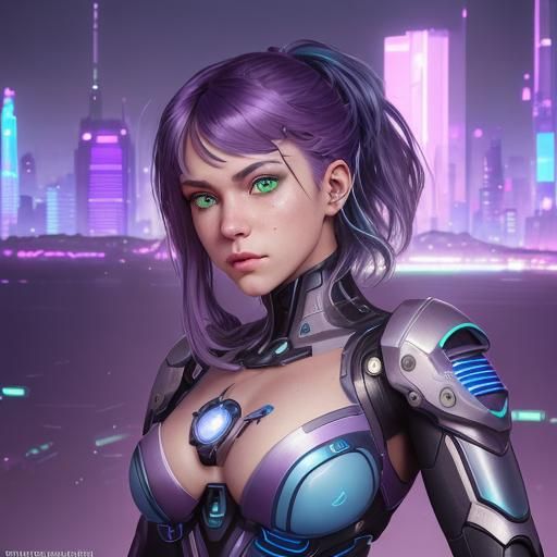 Teenage Cyborg Girl Portrait in Futuristic City
