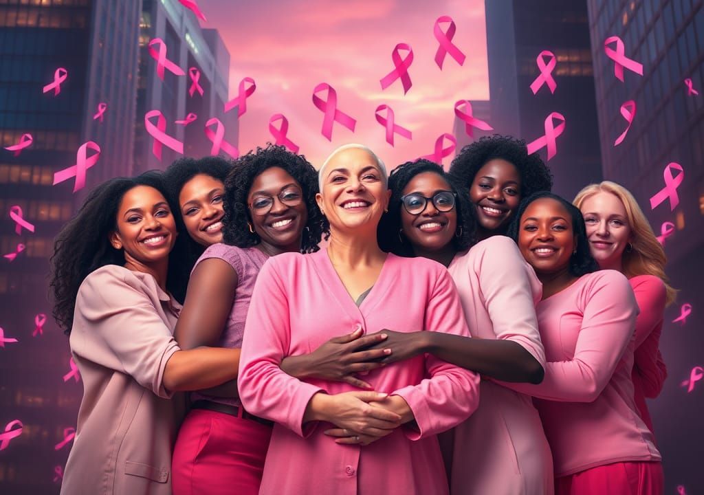 Empowering Women United in Pink Cityscape