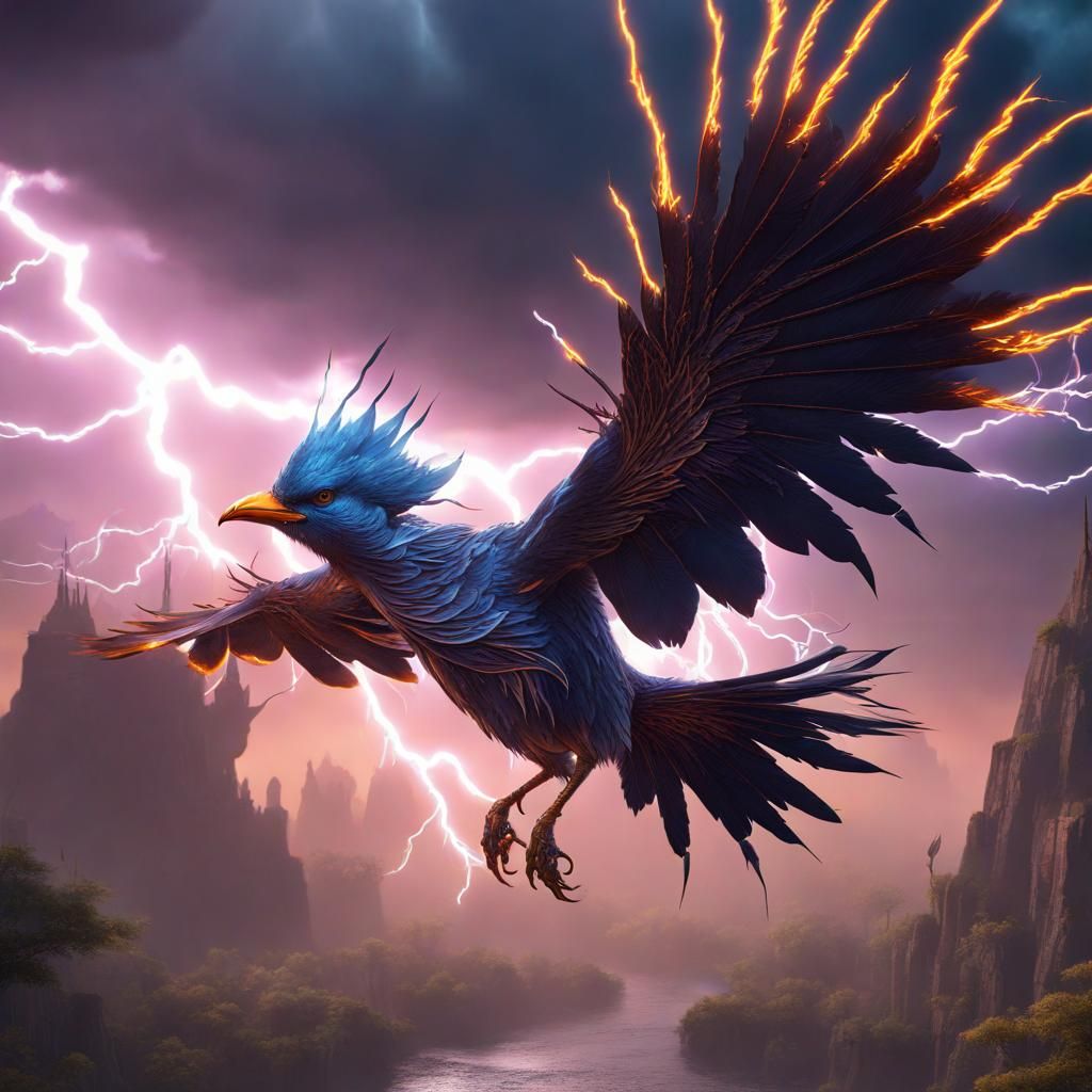 Fantastical Lightning Bird in Detailed Matte Painting