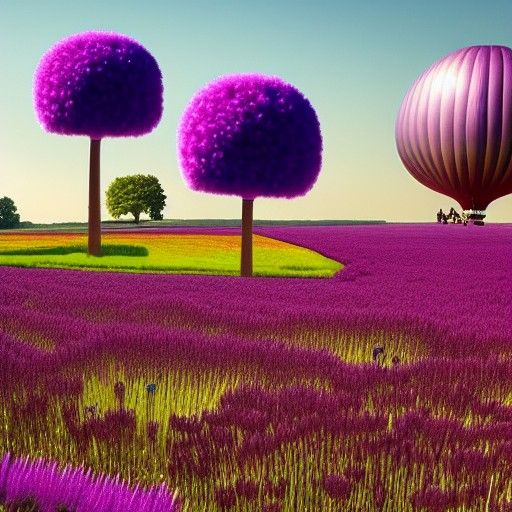 Airships Over a Field of Allium Flowers