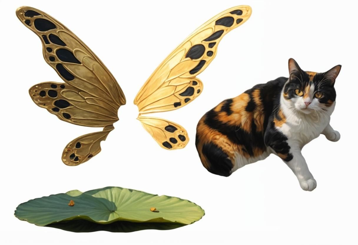 Calico Cat with Golden Butterfly Wings in Fantasy Art