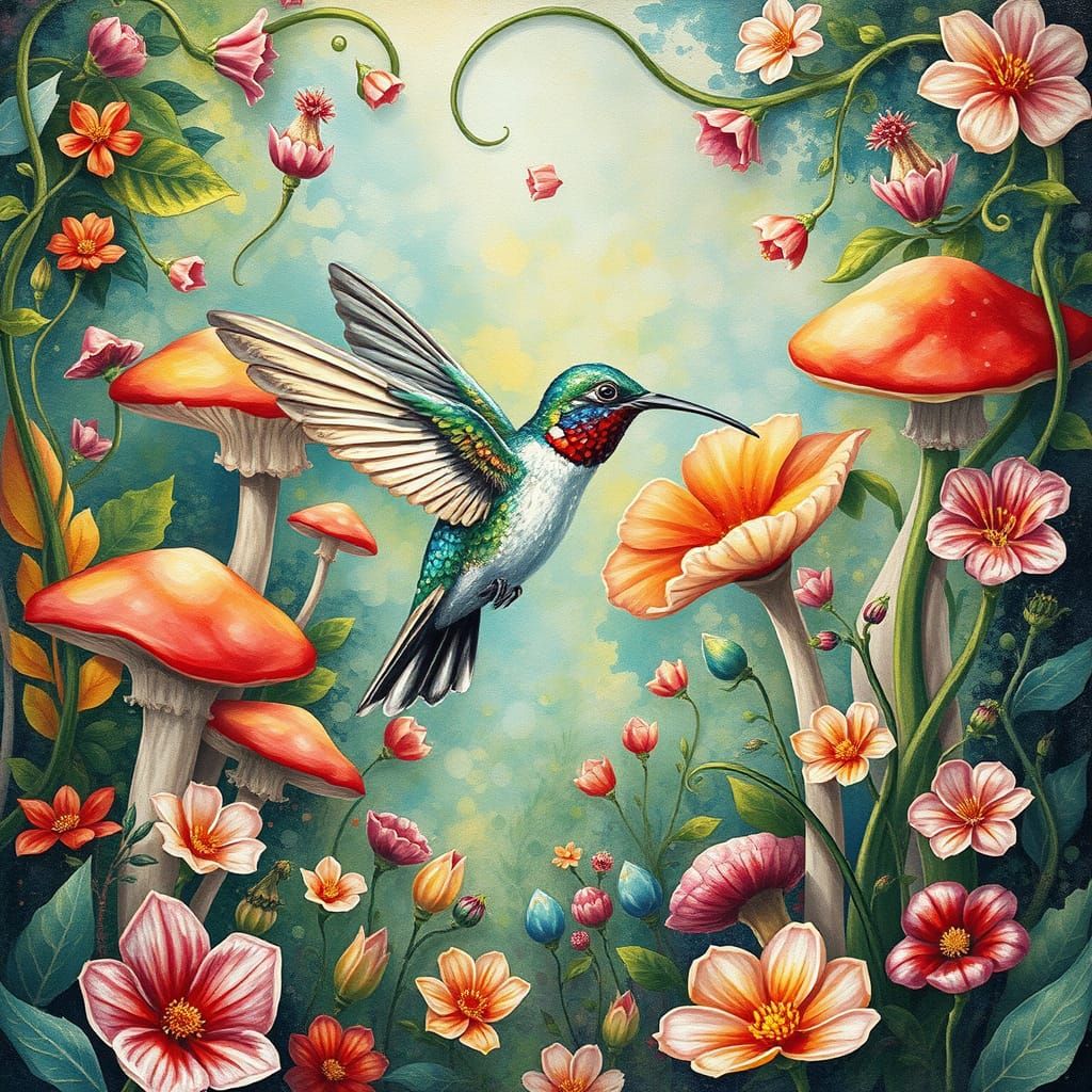 Whimsical Hummingbird in Wonderland