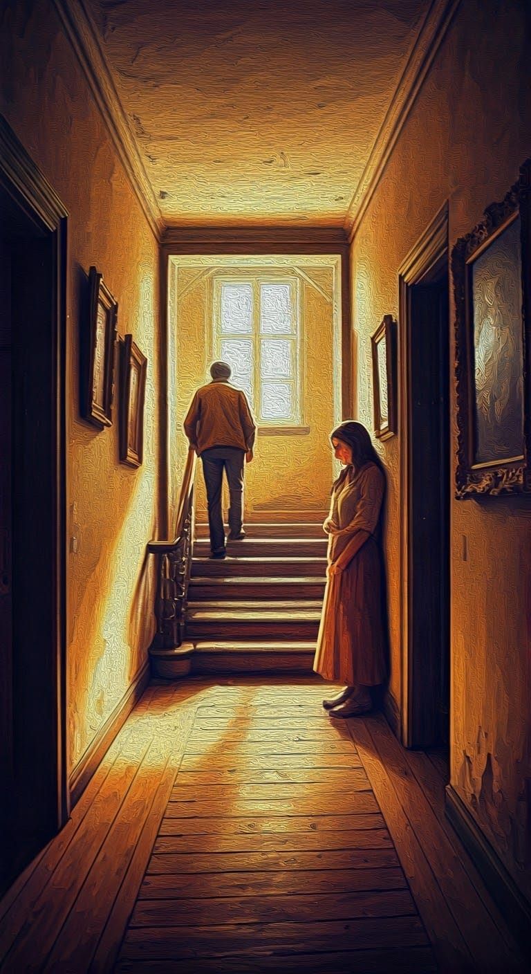Nostalgic Corridor in Warm, Expressive Oil Pastel Hues with ...