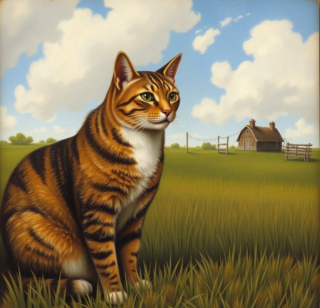 Feral Cat in Regionalist Farm Landscape