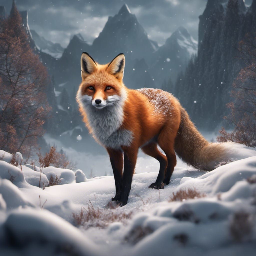 Fox in Winter Snow: Detailed Matte Painting