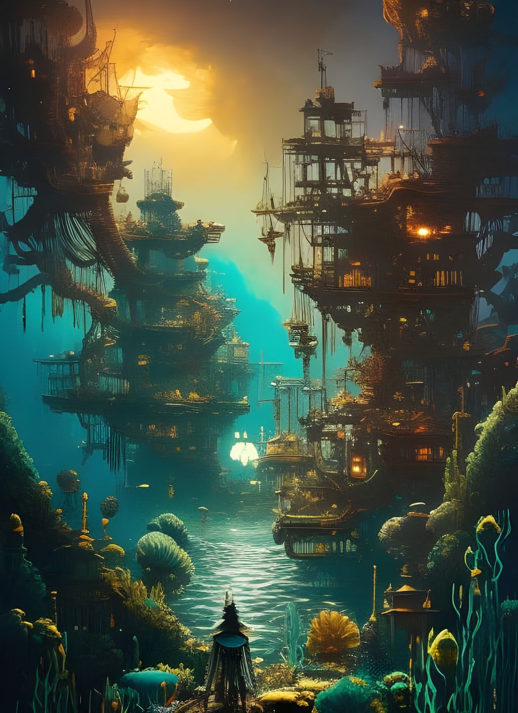 Underwater Nightmare: Hyperdetailed Watercolor Splash Art