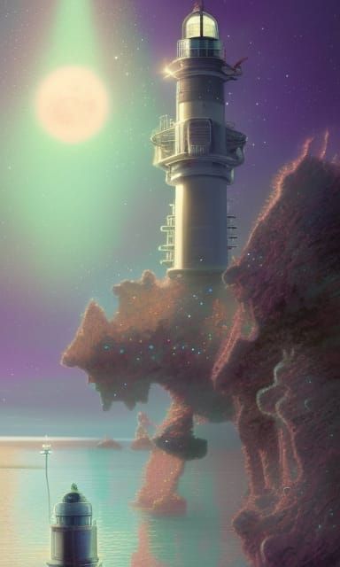Alien Sci-Fi Lighthouse with Floating Crystals