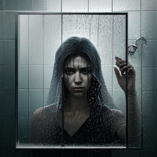 Woman Showering: Hyperrealistic Atmospheric Scene