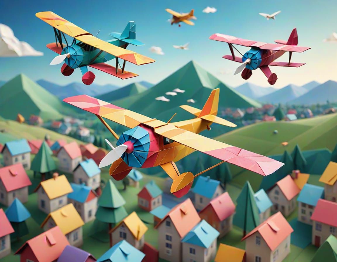Origami Bi-Planes Dogfight Over Magazine Paper Town