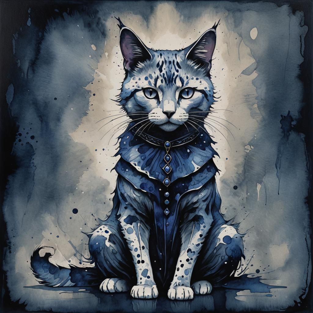 Gothic Cat Inkblot: Esoteric Oil Painting