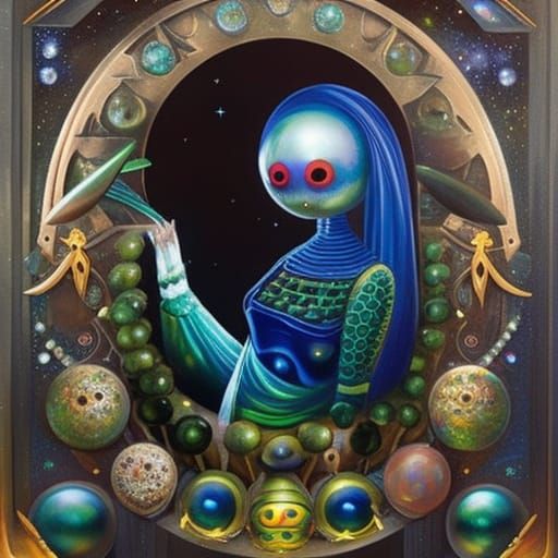 Mushroom Zombie in Wonderland: Cosmic Oil Painting