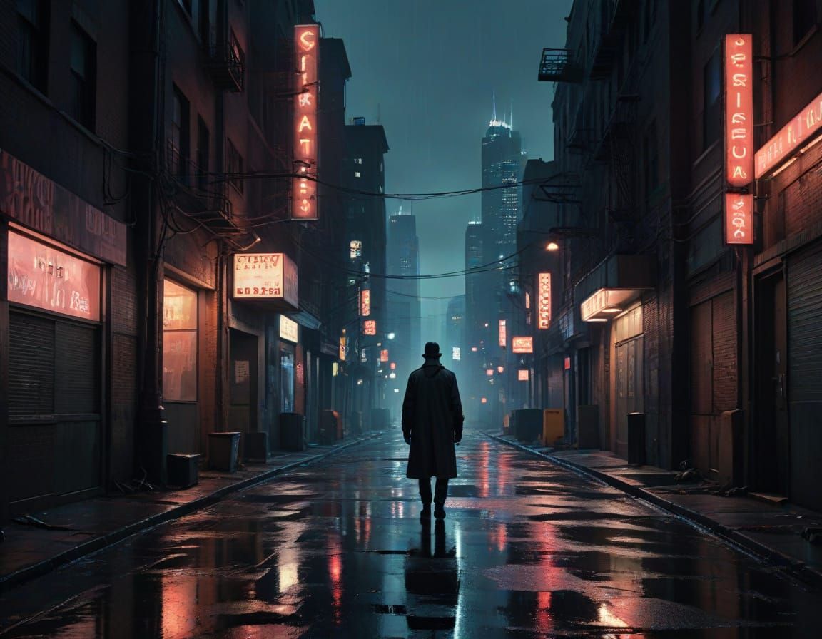 Dark Alleyway Crime Scene in Gritty Film Noir Style