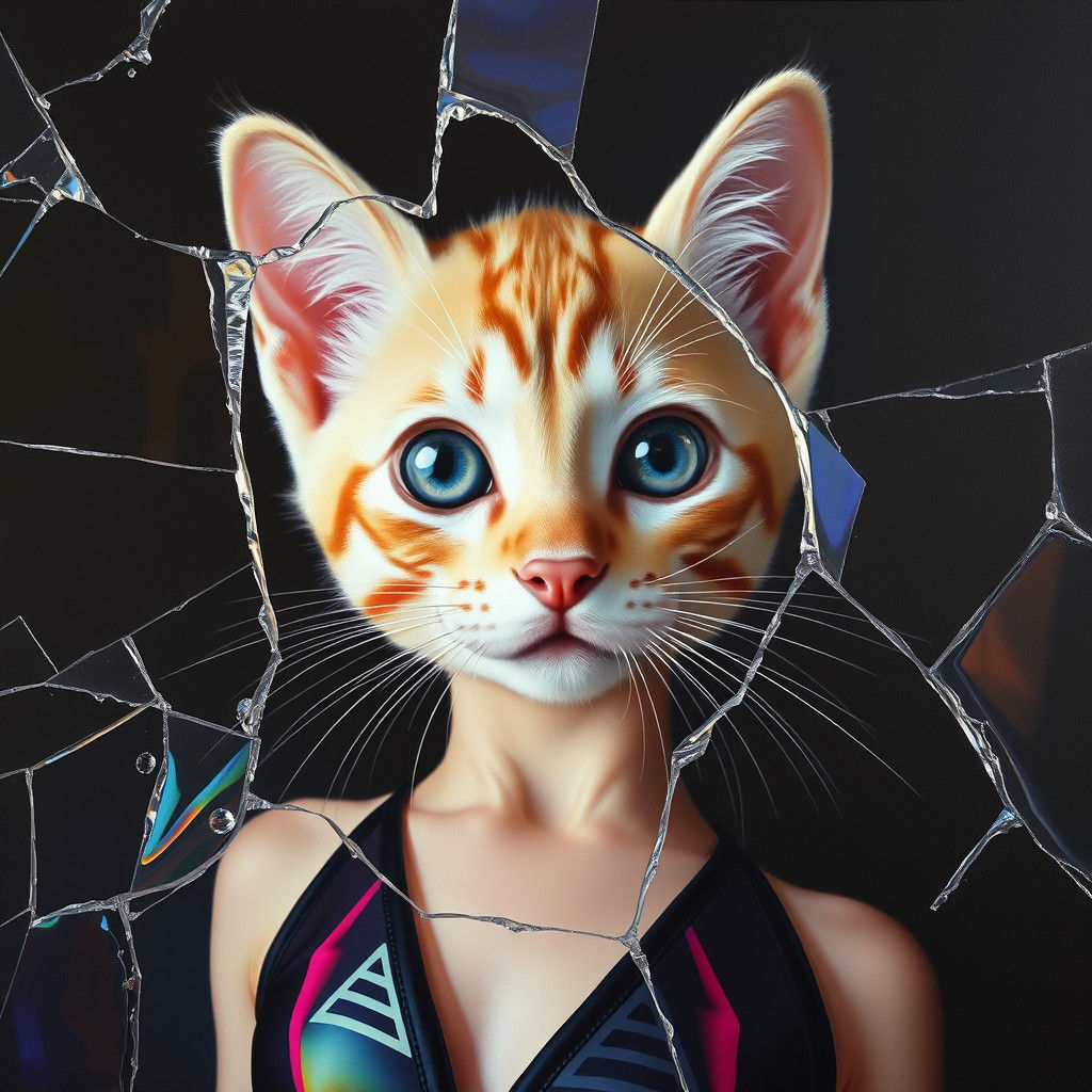 Anime Kitten Volcano Strawberry Fusion in Oil Painting